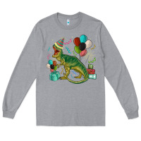 Heather Grey party t rex Long Sleeve Tee - MaliasSmallBusiness
