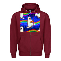 Burgundy Pride lgbtq ghosts and heart with rainbow seamless Zipper Hoodie - BundleAndBundleShop