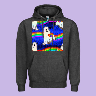 Pride Lgbtq Ghosts And Heart With Rainbow Seamless Zipper Hoodie Designed By Bundleandbundleshop