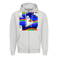Dove Grey Pride lgbtq ghosts and heart with rainbow seamless Zipper Hoodie - BundleAndBundleShop