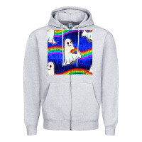 Heather Grey Pride lgbtq ghosts and heart with rainbow seamless Zipper Hoodie - BundleAndBundleShop