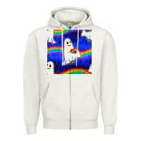 Oatmeal Heather Pride lgbtq ghosts and heart with rainbow seamless Zipper Hoodie - BundleAndBundleShop