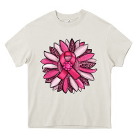 Cream breast awareness cancer pink sunflower Heavy Core Tee - RanaPortraitStore