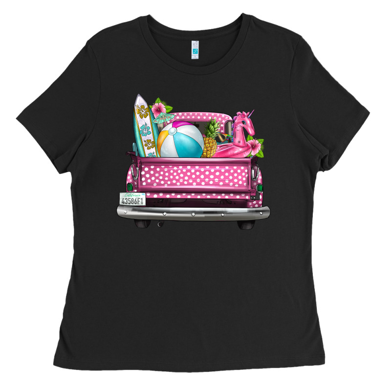 Summer Pink Truck Beach Ladies Tee by texasbilliewilder | Teevron