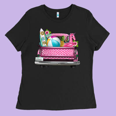 Summer Pink Truck Beach Ladies Tee Designed By Texasbilliewilder
