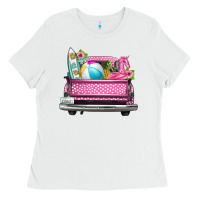 White summer pink truck beach Ladies Tee - texasbilliewilder