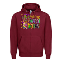 Burgundy Happy Mardi Gras With Gnome Zipper Hoodie - BundleAndBundleShop