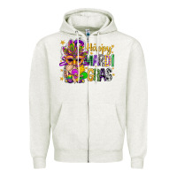 Oatmeal Heather Happy Mardi Gras With Gnome Zipper Hoodie - BundleAndBundleShop