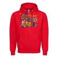 Red Happy Mardi Gras With Gnome Zipper Hoodie - BundleAndBundleShop