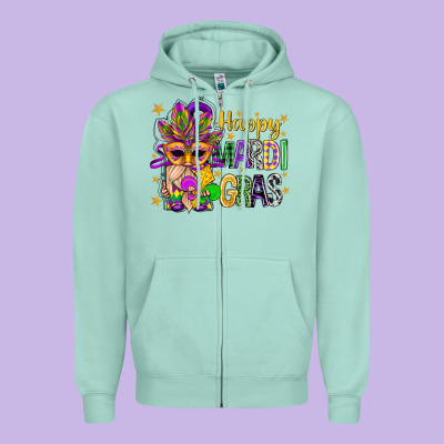 Happy Mardi Gras With Gnome Zipper Hoodie Designed By Bundleandbundleshop