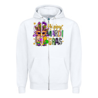White Happy Mardi Gras With Gnome Zipper Hoodie - BundleAndBundleShop