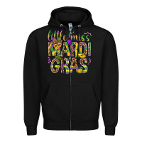 Black Little miss Mardi Gras Zipper Hoodie - BundleAndBundleShop
