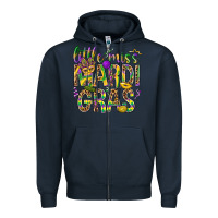 Navy Little miss Mardi Gras Zipper Hoodie - BundleAndBundleShop