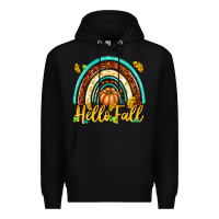 Black Hello Fall with Rainbow Premium Hoodie - texasbilliewilder