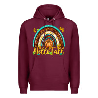 Burgundy Hello Fall with Rainbow Premium Hoodie - texasbilliewilder