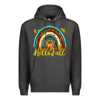 Charcoal Heather Hello Fall with Rainbow Premium Hoodie - texasbilliewilder