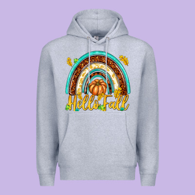 Hello Fall With Rainbow Premium Hoodie Designed By Texasbilliewilder