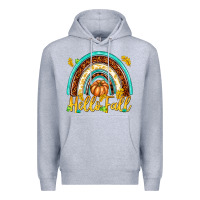 Heather Grey Hello Fall with Rainbow Premium Hoodie - texasbilliewilder