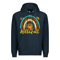 Navy Hello Fall with Rainbow Premium Hoodie - texasbilliewilder
