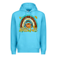 Ocean Blue Hello Fall with Rainbow Premium Hoodie - texasbilliewilder