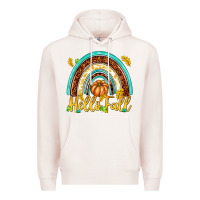 Pale Pink Hello Fall with Rainbow Premium Hoodie - texasbilliewilder