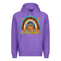 Purple Hello Fall with Rainbow Premium Hoodie - texasbilliewilder