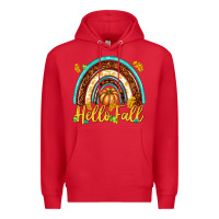 Red Hello Fall with Rainbow Premium Hoodie - texasbilliewilder