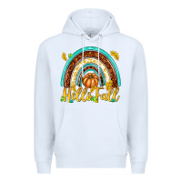 White Hello Fall with Rainbow Premium Hoodie - texasbilliewilder