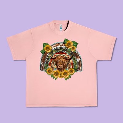 Scottish Calf Sunflowers Rainbow Urban Heavy Tee Designed By Barkaloodesign