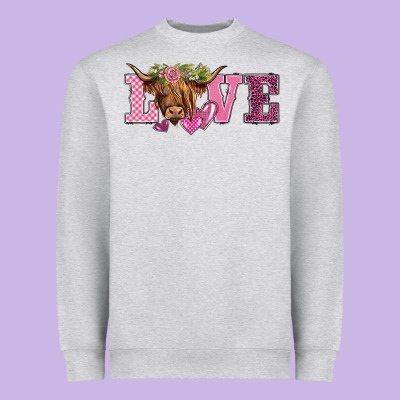 Valentine's Day Love Highland Cow Heavyweight Sweatshirt Designed By Barkaloodesign