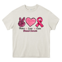 Breast Cancer Peace Love Cure Heavy Core Tee | Teevron