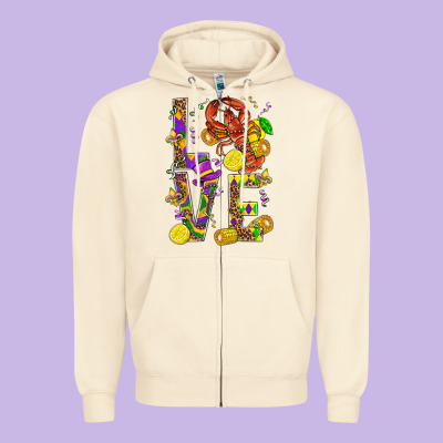 Love Crawfish Mardi Gras Zipper Hoodie Designed By Bundleandbundleshop