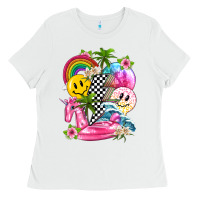 White summer smile face and beach vibes with rainbow tbw Ladies Tee - texasbilliewilder