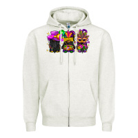 Oatmeal Heather Mardi Gras afro gnomies Zipper Hoodie - BundleAndBundleShop