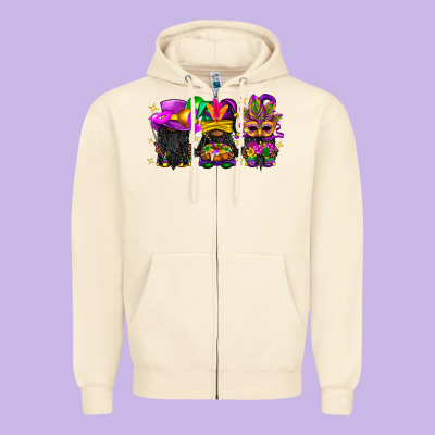 Mardi Gras Afro Gnomies Zipper Hoodie Designed By Bundleandbundleshop