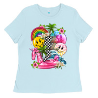 Baby Blue summer smile face and beach vibes with rainbow tbw Ladies Tee - texasbilliewilder