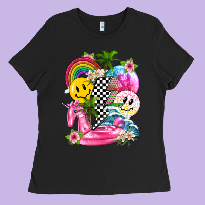 Summer Smile Face And Beach Vibes With Rainbow Tbw Ladies Tee Designed By Texasbilliewilder