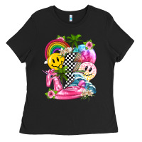 Black summer smile face and beach vibes with rainbow tbw Ladies Tee - texasbilliewilder