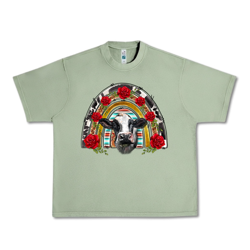 Black And White Baby Cow Floral Rose Rainbow Urban Heavy Tee by BarkalooDesign | Teevron