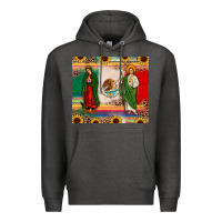 Charcoal Heather mexico flag our lady of guadalupe san judas sunflower Premium Hoodie - JahusDesignShop