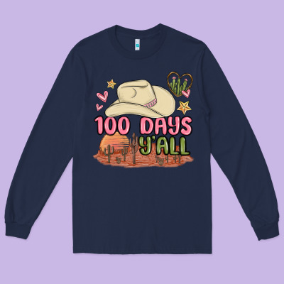 100 Days Y'all Malia Long Sleeve Tee Designed By Maliassmallbusiness