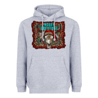 Heather Grey merry christmas bull skull Heavyweight Hoodie - RanaPortraitStore