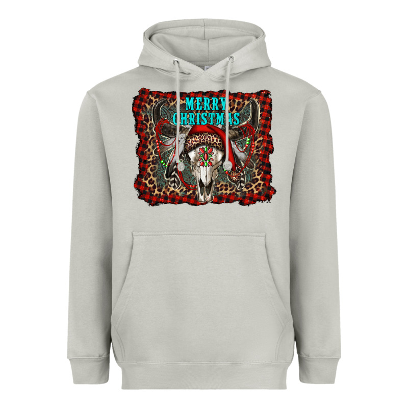 Merry Christmas Bull Skull Heavyweight Hoodie by RanaPortraitStore | Teevron