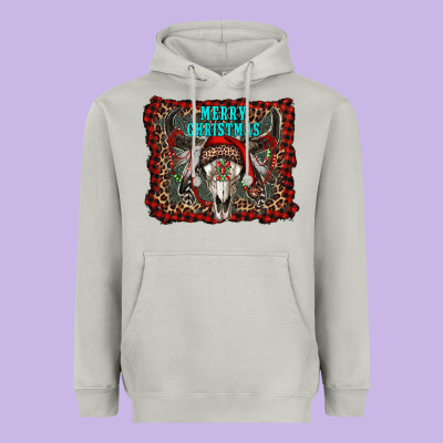 Merry Christmas Bull Skull Heavyweight Hoodie Designed By Ranaportraitstore