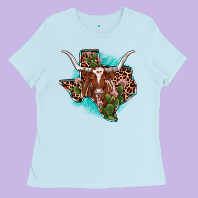 Texas Longhorn Texas Map Ladies Tee Designed By Jahusdesignshop