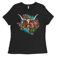 Black texas longhorn texas map Ladies Tee - JahusDesignShop