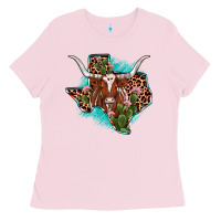 Bubblegum Pink texas longhorn texas map Ladies Tee - JahusDesignShop