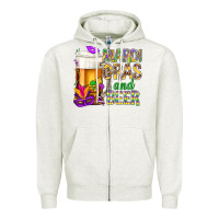 Oatmeal Heather Mardi Gras and beer Zipper Hoodie - BundleAndBundleShop