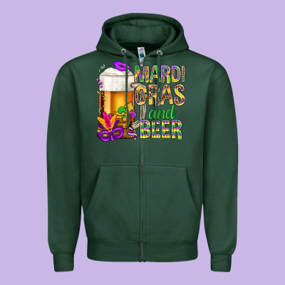 Mardi Gras And Beer Zipper Hoodie Designed By Bundleandbundleshop