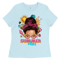 Baby Blue summer vibes messy bun tbw Ladies Tee - texasbilliewilder